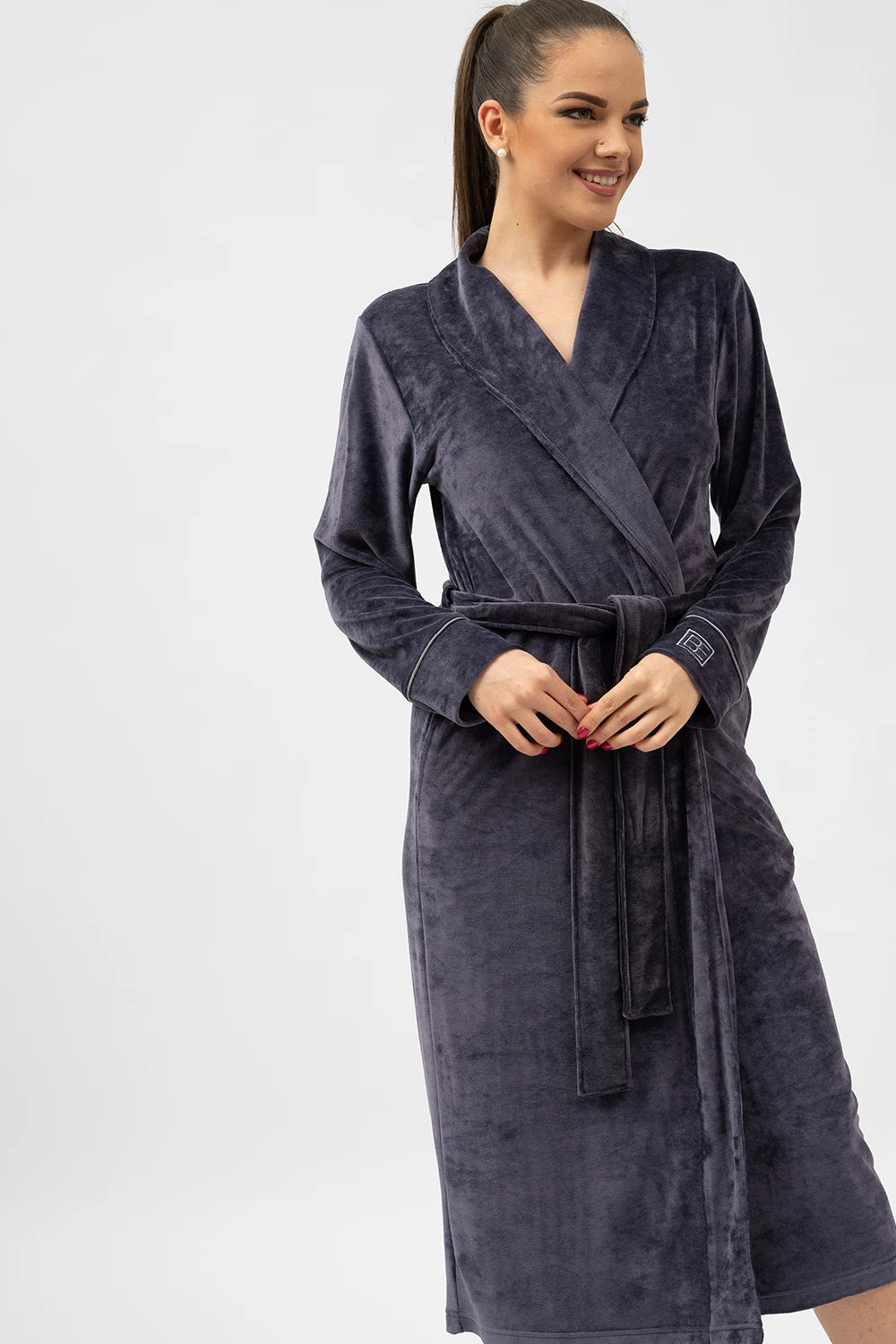 Belmanetti Elegant Shawl Collar Modal Velour Bathrobe in Graystone - Perfect for slow mornings