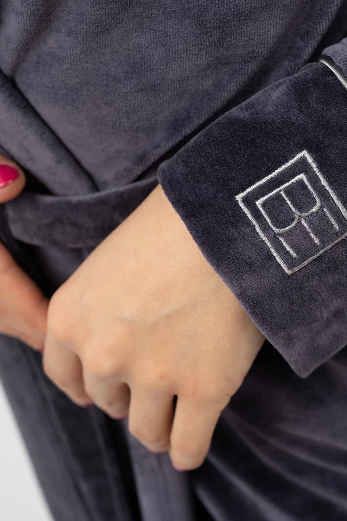 Belmanetti Elegant Shawl Collar Modal Velour Bathrobe in Graystone - Fast EU shipping