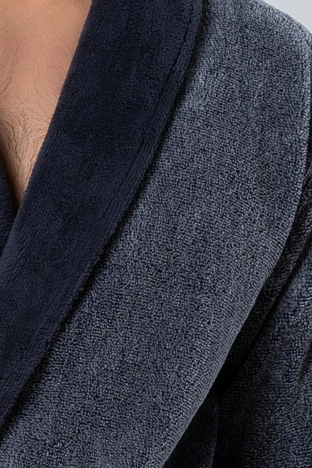 Belmanetti Cottonsoft Men S Bathrobe With Shawl in Melange Blue - Everyday spa comfort