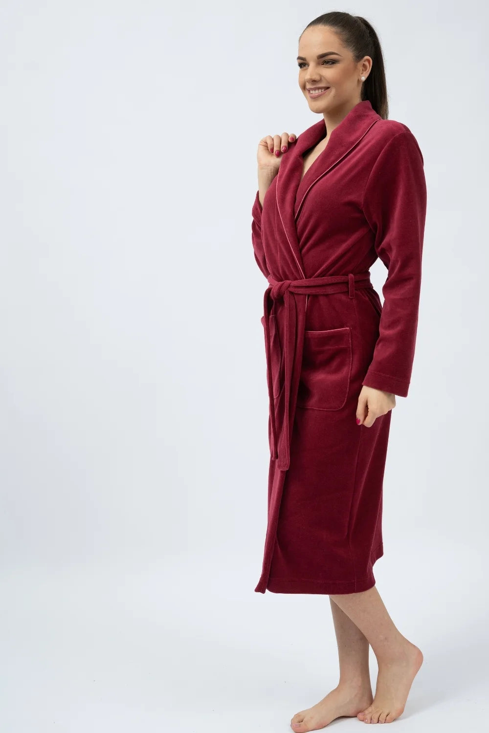 Belmanetti Velour Shawl Collar Bathrobe With Sateen in Rose - Premium quality fabrics