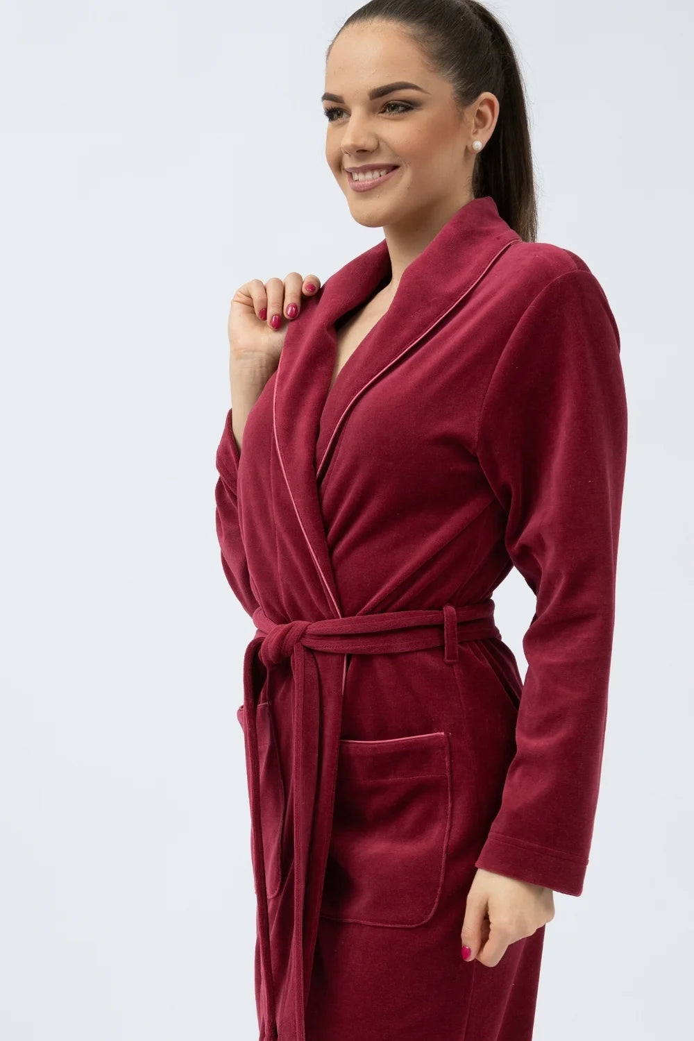 Belmanetti Velour Shawl Collar Bathrobe With Sateen in Rose - Everyday spa comfort