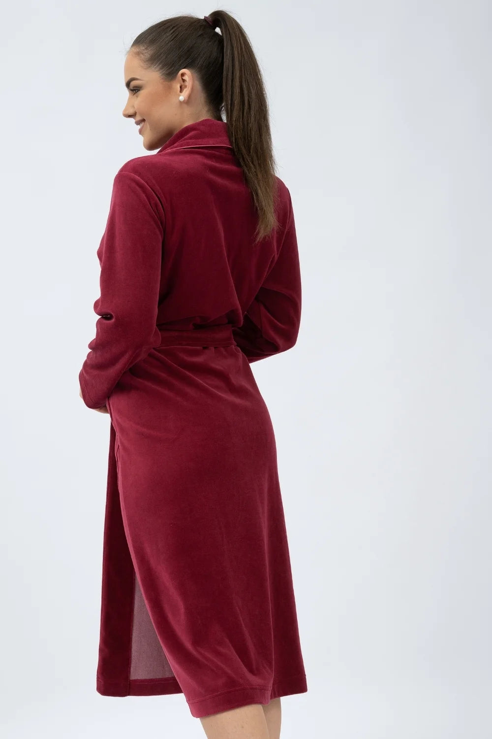 Belmanetti Velour Shawl Collar Bathrobe With Sateen in Rose - Long-lasting luxury