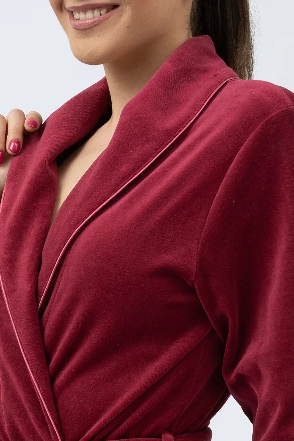 Belmanetti Velour Shawl Collar Bathrobe With Sateen in Rose - European craftsmanship