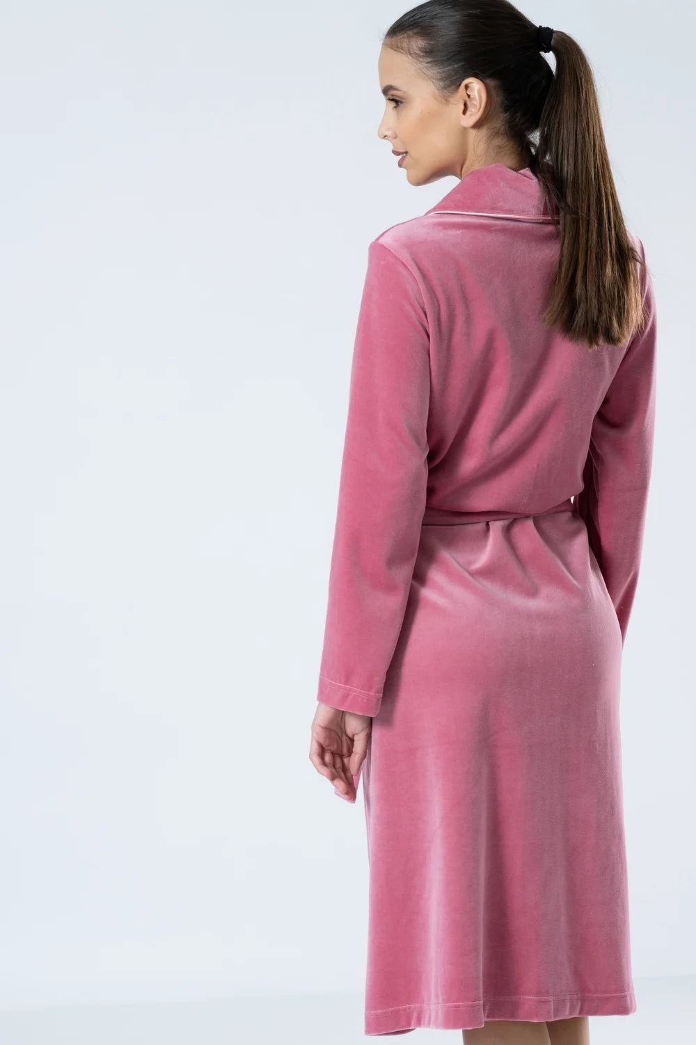 Belmanetti Velour Shawl Collar Bathrobe With Sateen in Rose - Free returns