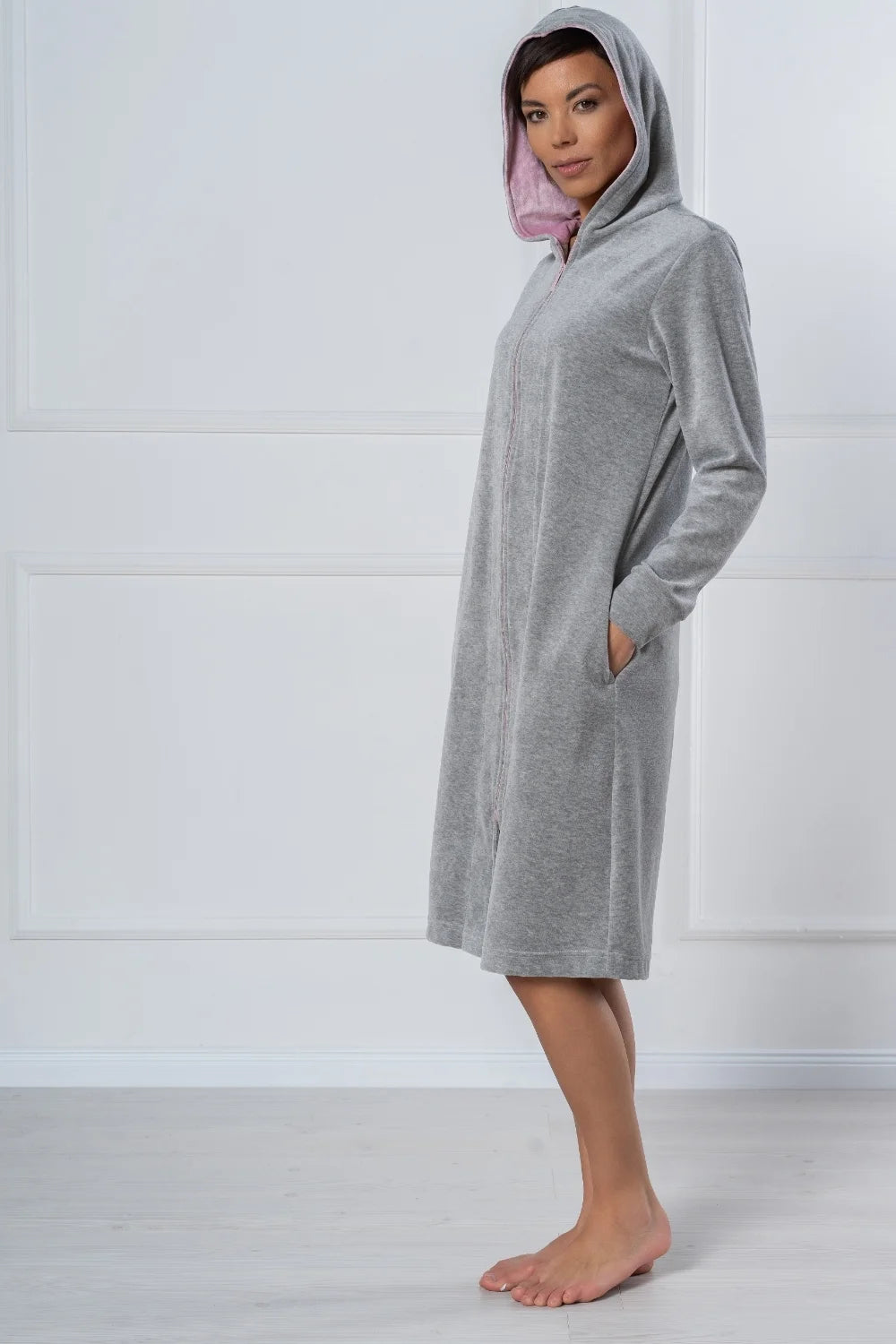 Belmanetti Soft Melange Grey Hooded Zip Bathrobe in Melange Grey - Long-lasting luxury