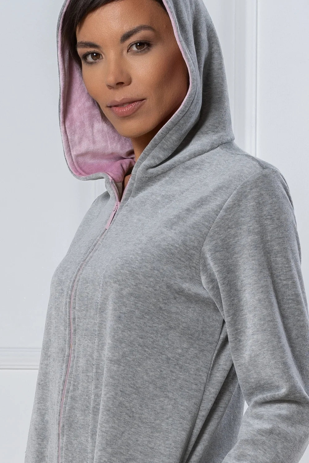 Belmanetti Soft Melange Grey Hooded Zip Bathrobe in Melange Grey - Everyday spa comfort
