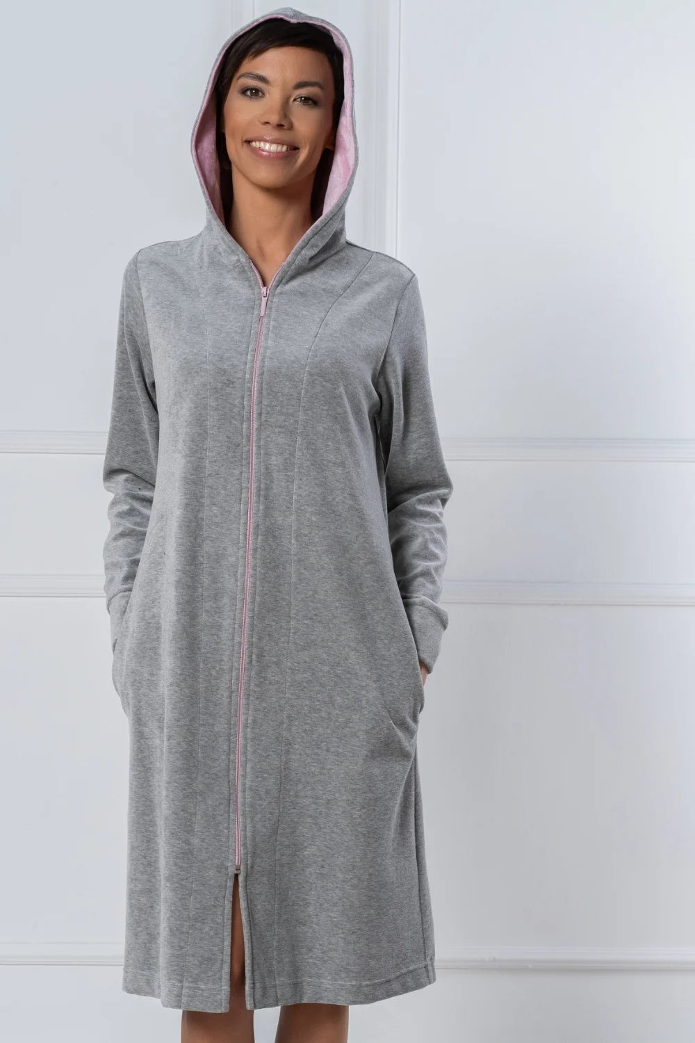 Belmanetti Soft Melange Grey Hooded Zip Bathrobe in Melange Grey - Made in Europe