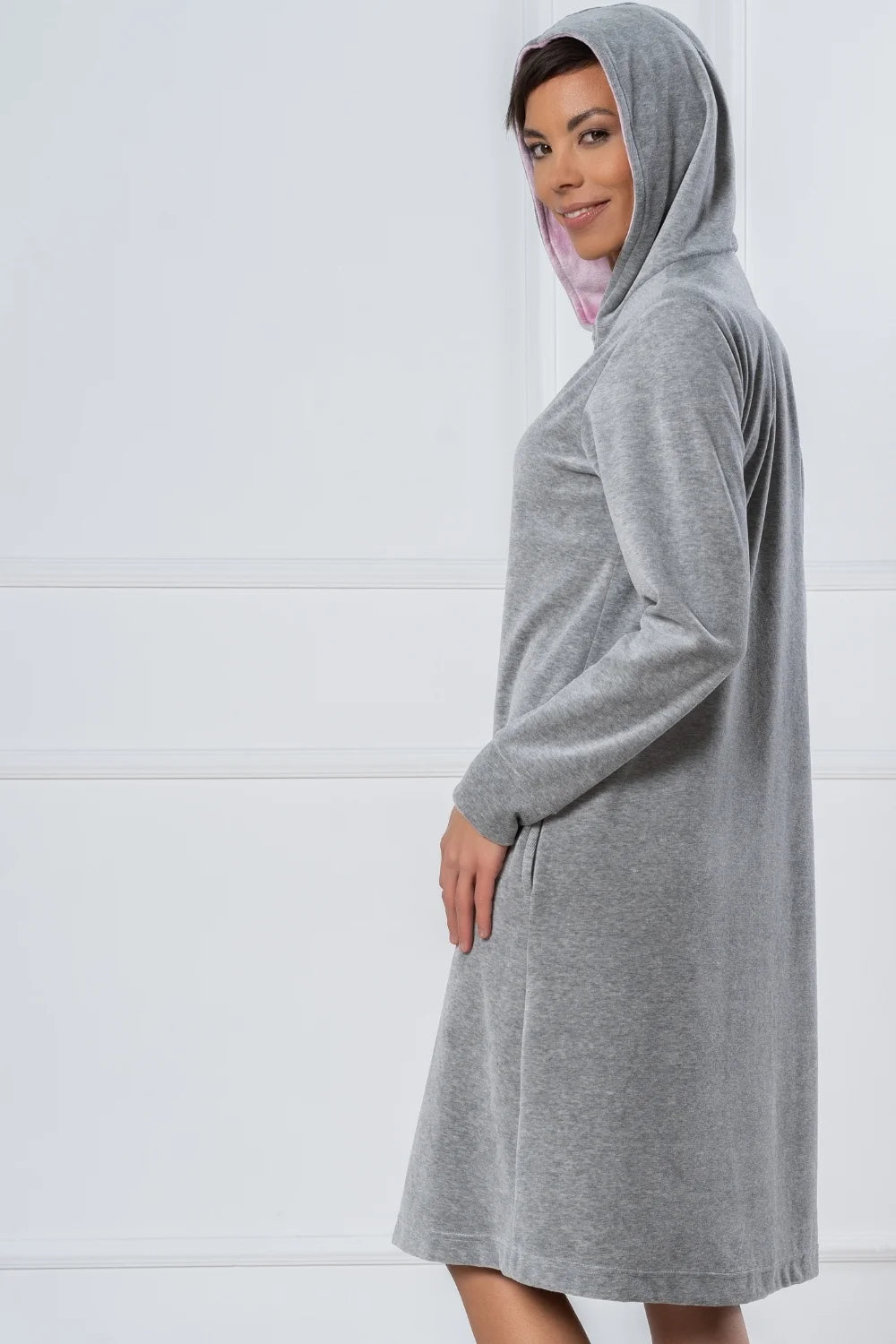 Belmanetti Soft Melange Grey Hooded Zip Bathrobe in Melange Grey - European craftsmanship