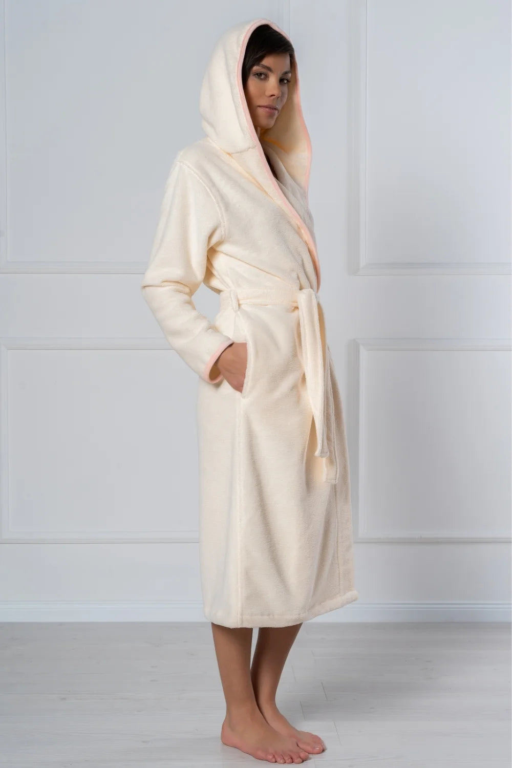 Belmanetti Cottonsoft Women S Hooded Bathrobe Cream in Cream - Made in Europe
