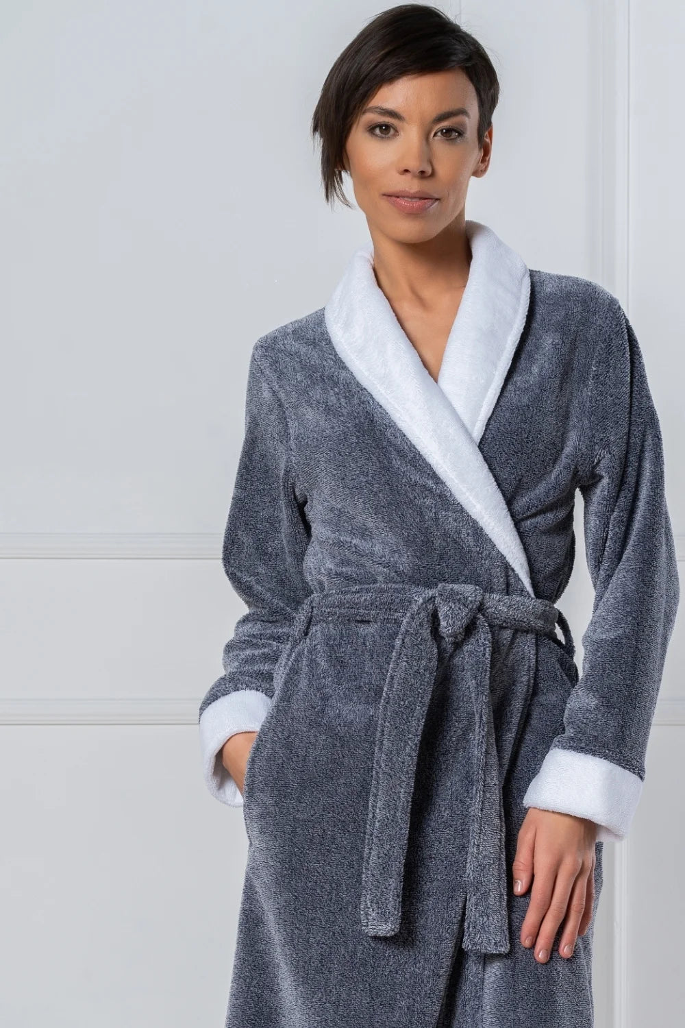 Belmanetti Cottonsoft Women S Melange Shawl Collar in Melange Blue - Made in Europe