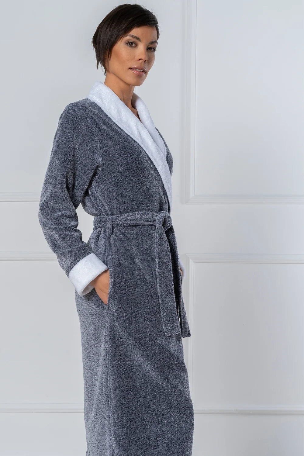 Belmanetti Cottonsoft Women S Melange Shawl Collar in Melange Blue - Long-lasting luxury