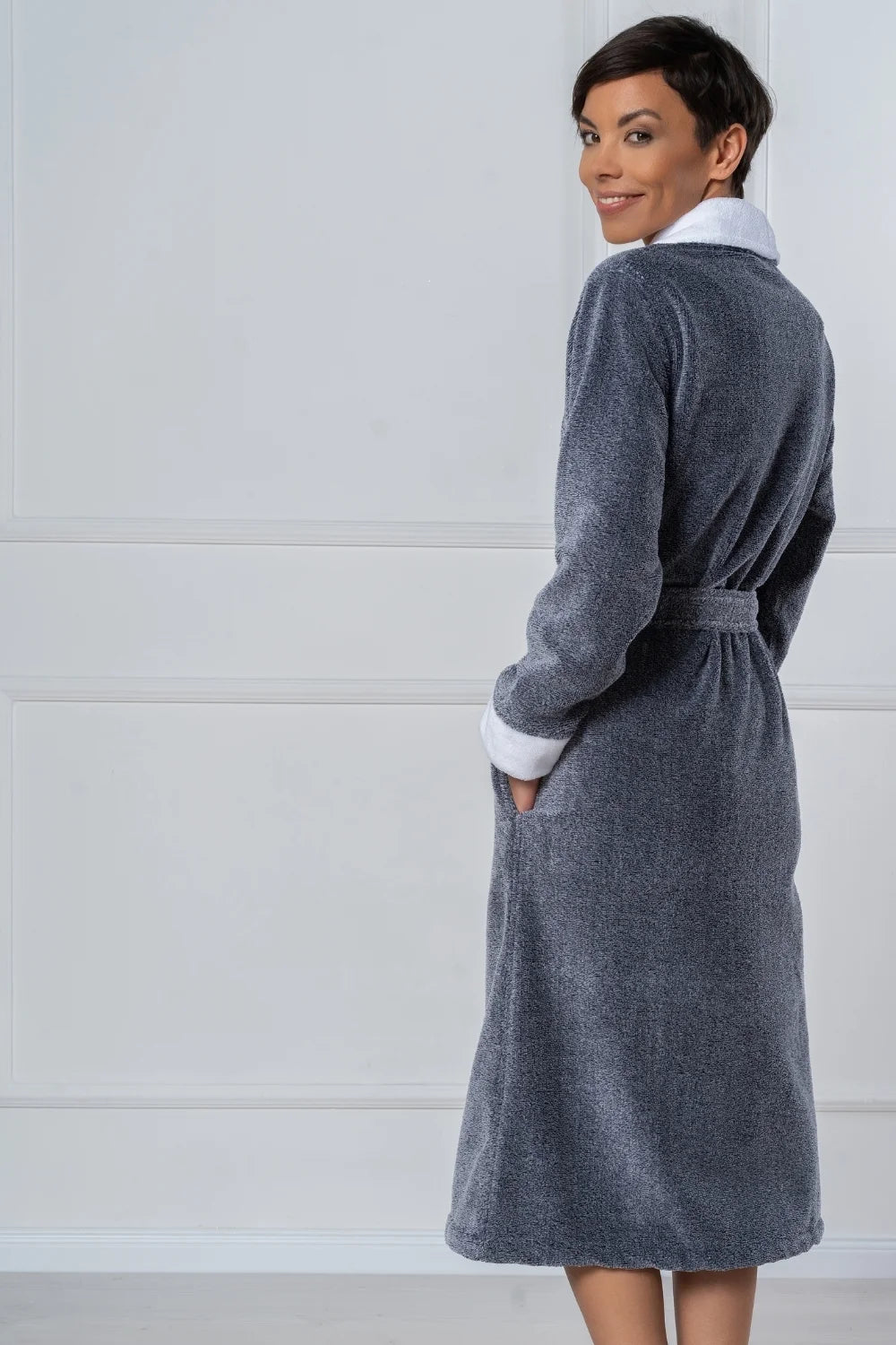 Belmanetti Cottonsoft Women S Melange Shawl Collar in Melange Blue - Premium quality fabrics