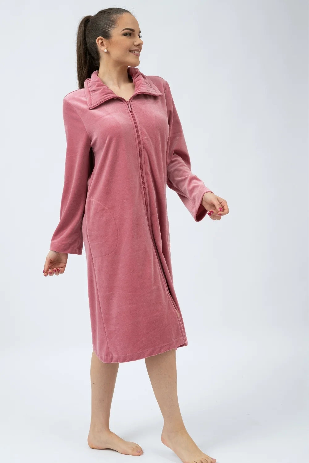 Belmanetti Classic Nicky Velour Women Zip Robe in Burgundy - Made in Europe