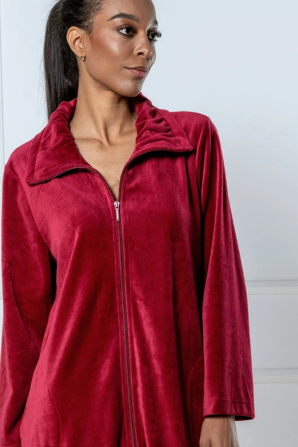 Belmanetti Classic Nicky Velour Women Zip Robe in Burgundy - Free delivery available