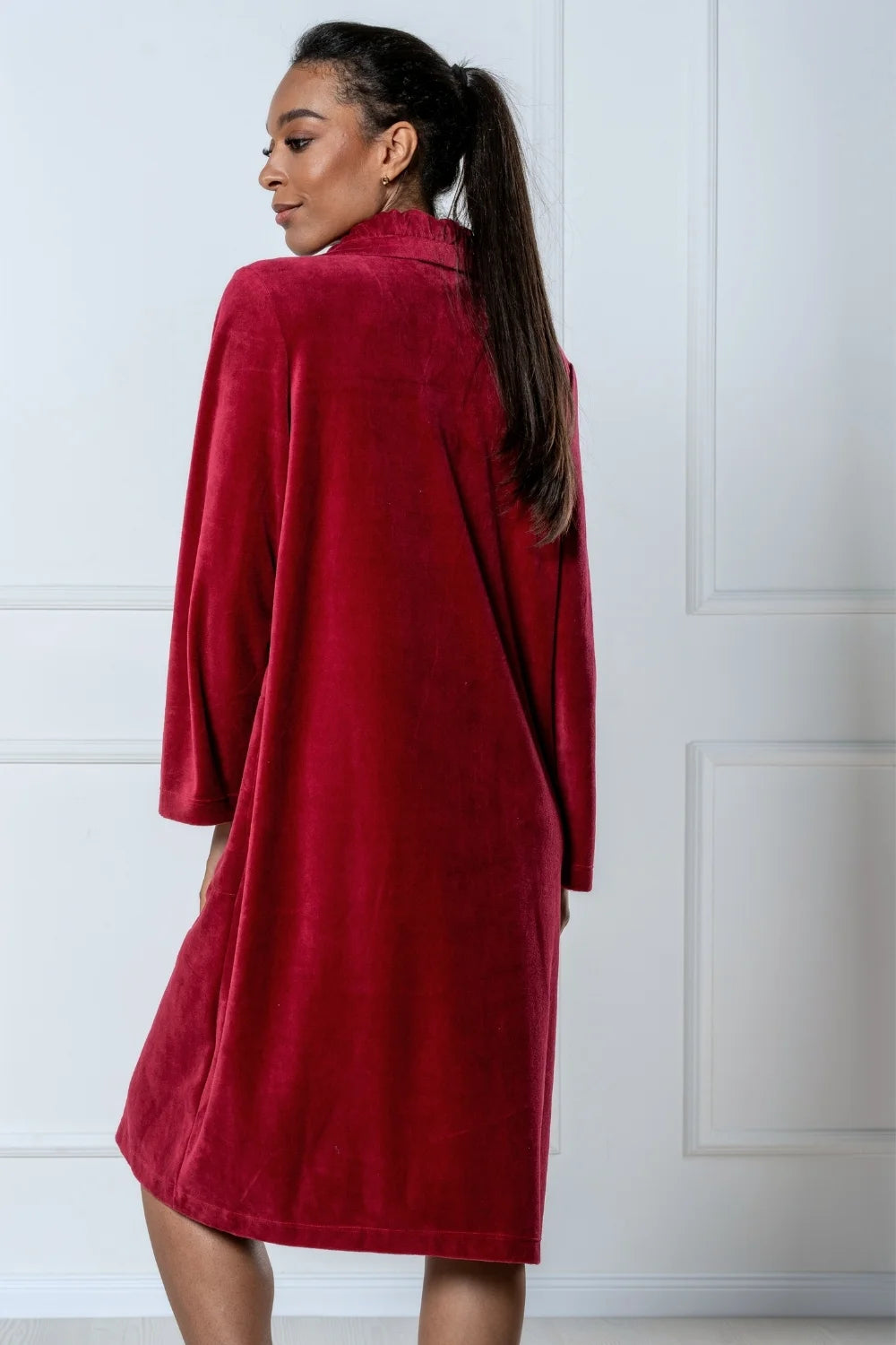 Belmanetti Classic Nicky Velour Women Zip Robe in Burgundy - Free returns