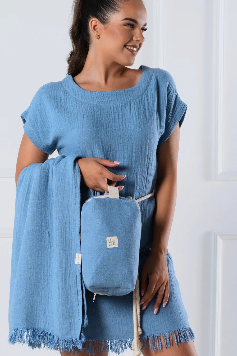 Belmanetti Multi Use Beach Pouch Bamboo Cotton in Jeans Blue - Bamboo-based comfort