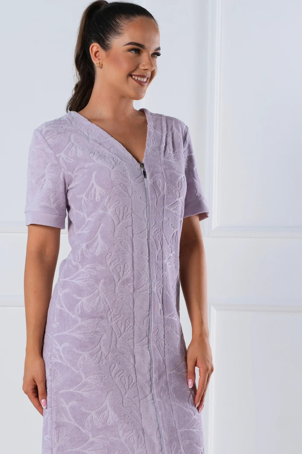 Belmanetti Floral Textured Zip Summer Dress Cotton in Pastel Violet - Premium quality fabrics