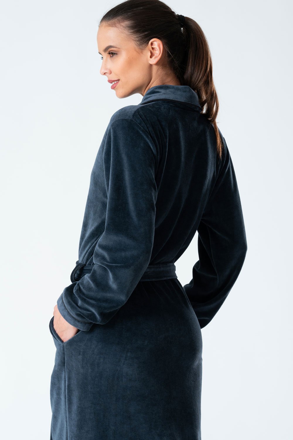 Belmanetti Extra Long Luxurious Modal Velour Bathrobe in Shark Grey - Free returns