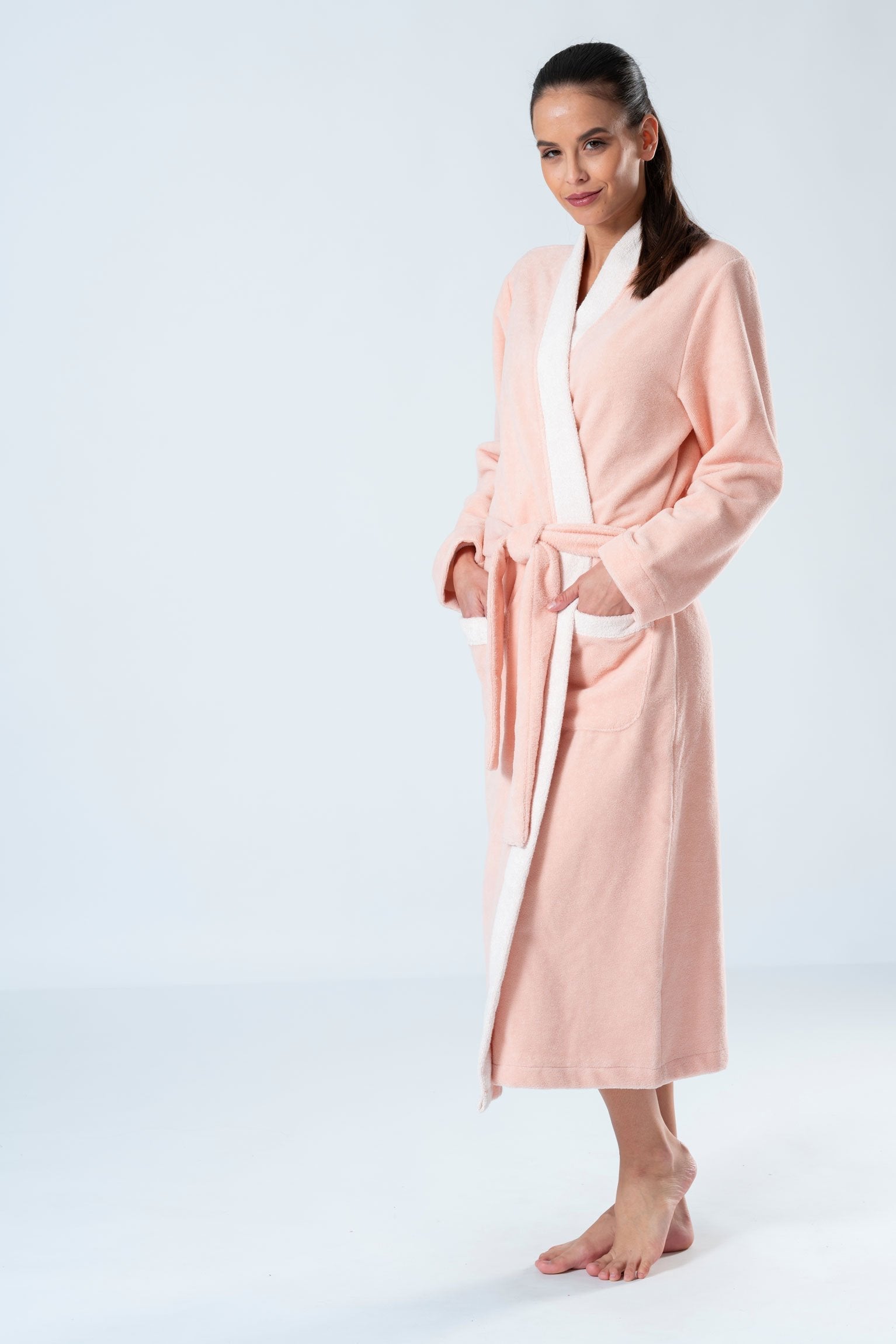 Belmanetti Bamboo Blend Long Kimono Robe in Coral - Gift-ready packaging