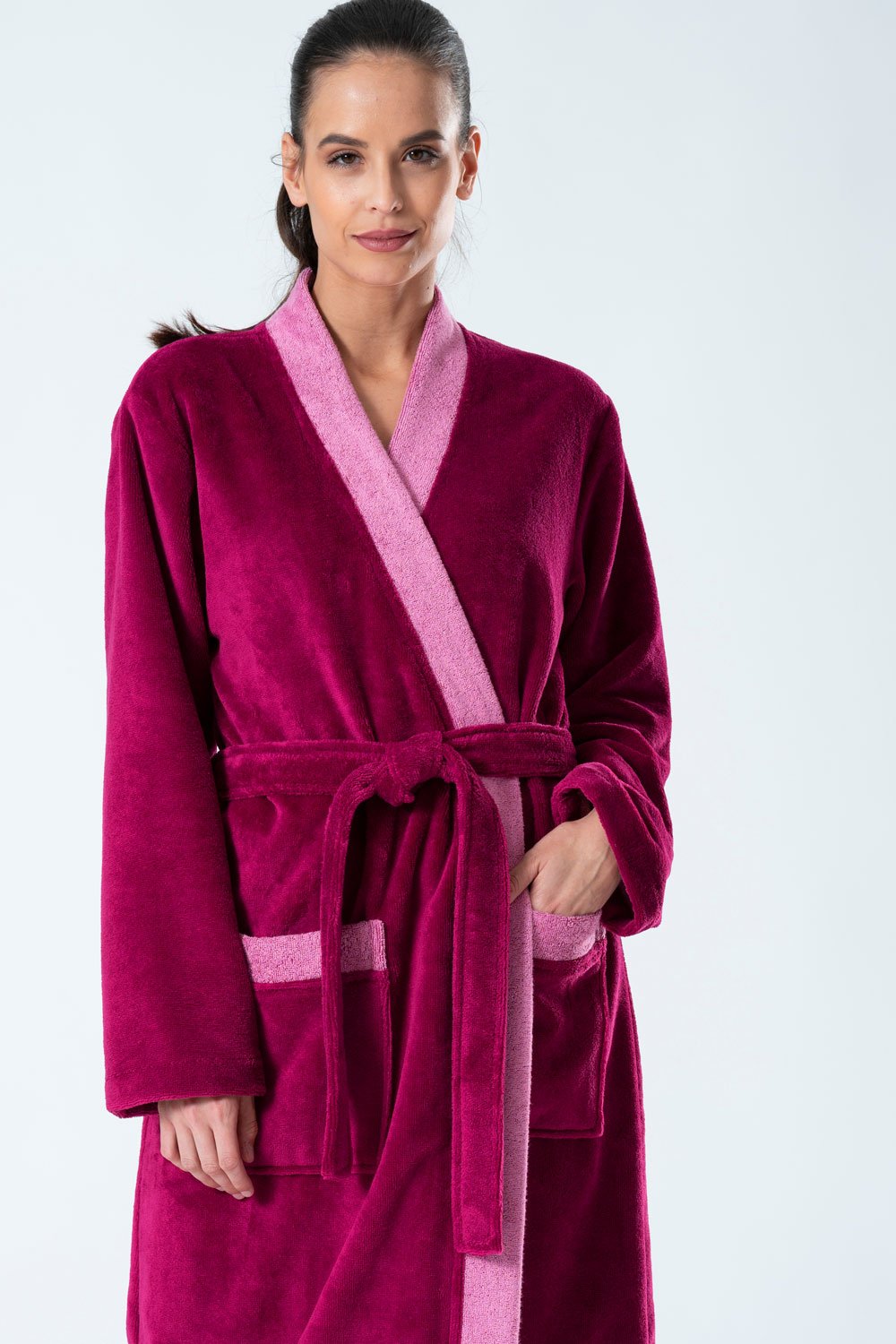 Belmanetti Bamboo Blend Long Kimono Robe in Mineral - Year-round coziness