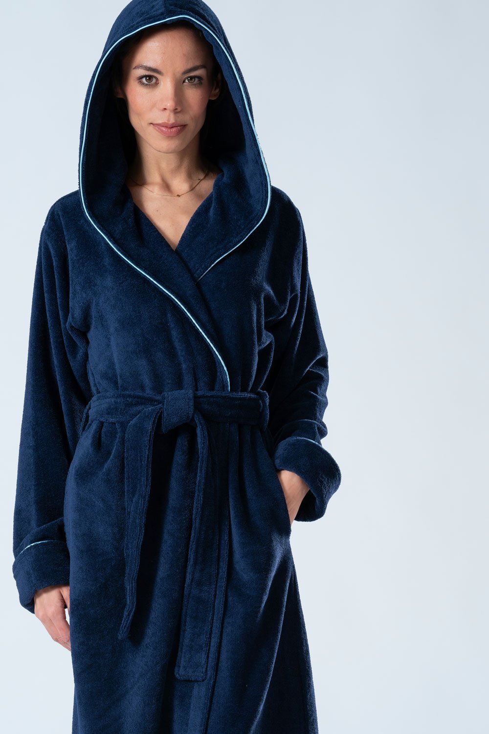 Belmanetti Luxe Hooded Bamboo Blend Robe in Dark Blue - Sustainable fabric