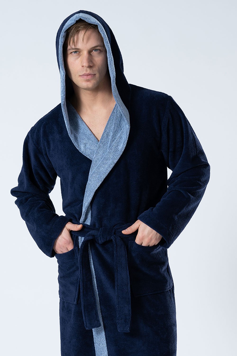 Belmanetti Hooded Men Bamboo Blend Robe in Dark Blue - Eco-friendly materials