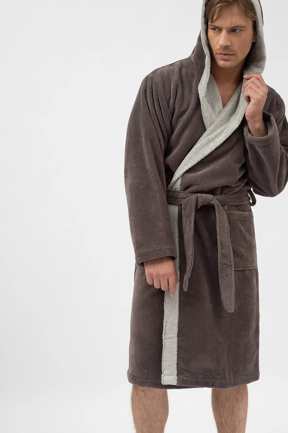 Belmanetti Hooded Men Bamboo Blend Robe in Volcanic - Gift-ready packaging