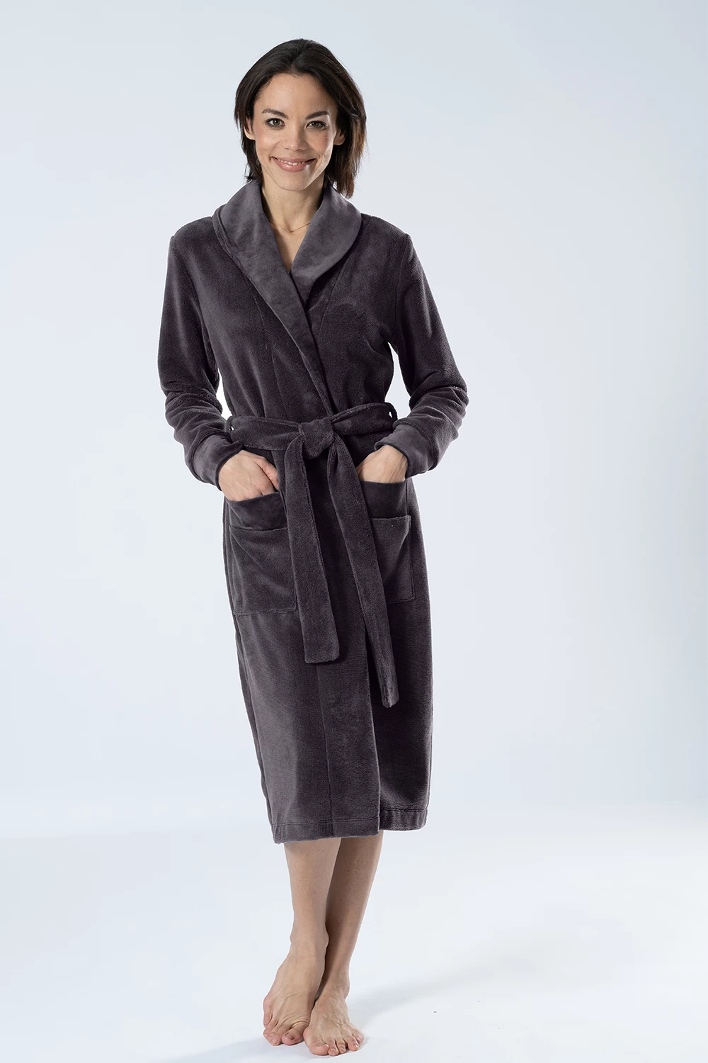 Belmanetti Bamboo Blended Double Fabric Shawl Collar in Volcanic Grey - Sustainable fabric