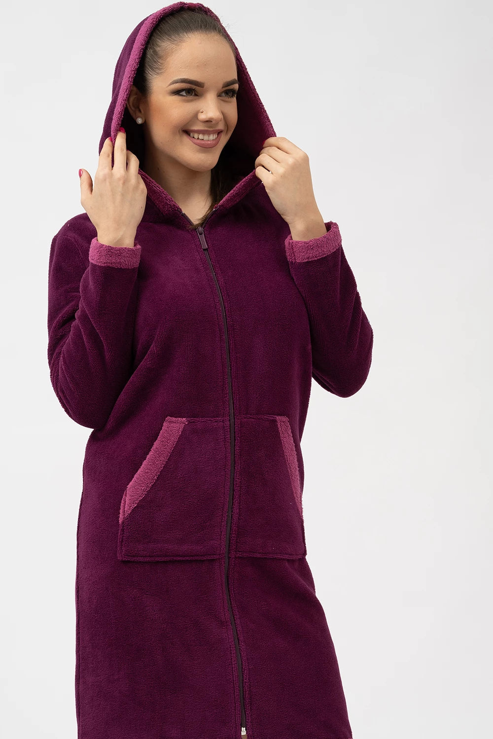 Belmanetti Bamboo Blend Hooded Zip Up Robe in Plum - Everyday spa comfort