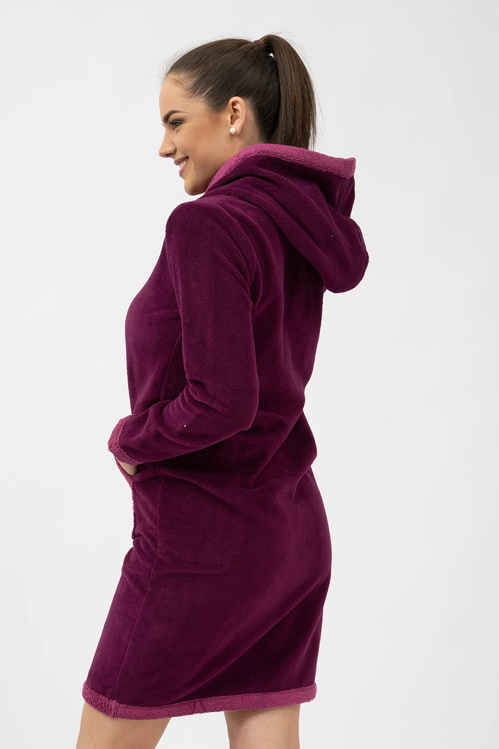 Belmanetti Bamboo Blend Hooded Zip Up Robe in Coral - Long-lasting luxury