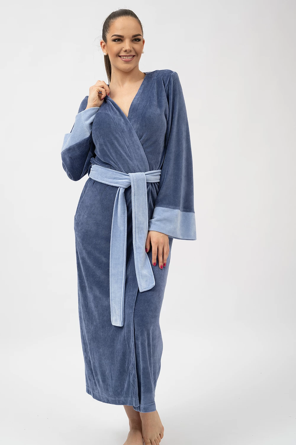 Belmanetti Extra Long Japanese Style Bamboo Kimono in Mid Blue - Eco-friendly materials