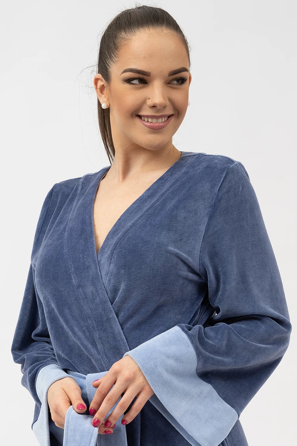 Belmanetti Extra Long Japanese Style Bamboo Kimono in Mid Blue - Everyday spa comfort