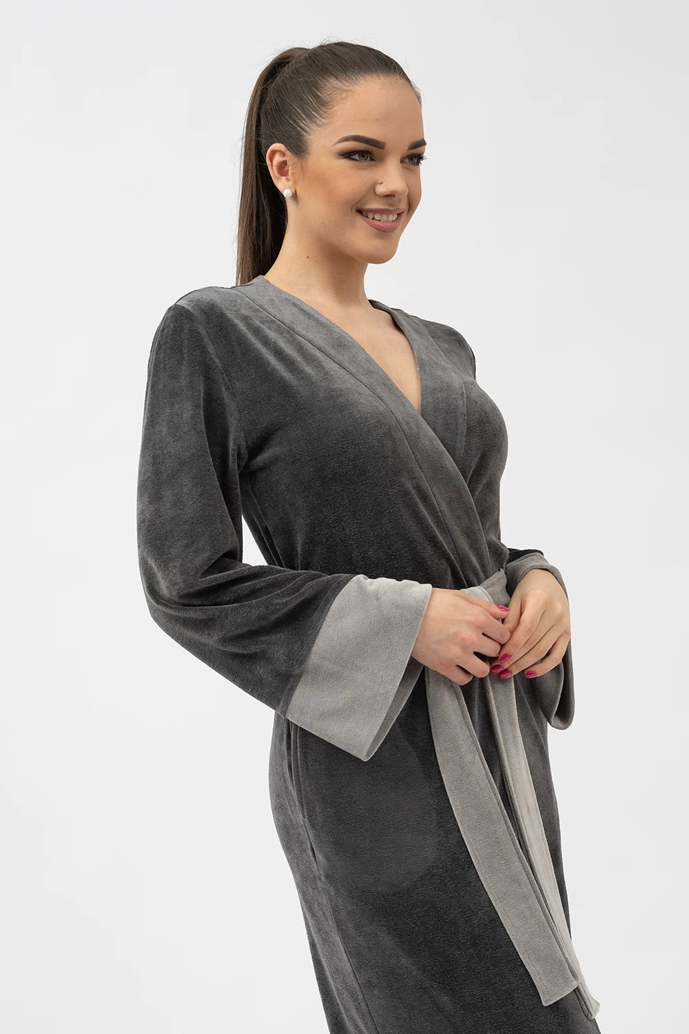Belmanetti Extra Long Japanese Style Bamboo Kimono in Dark Grey - Free returns