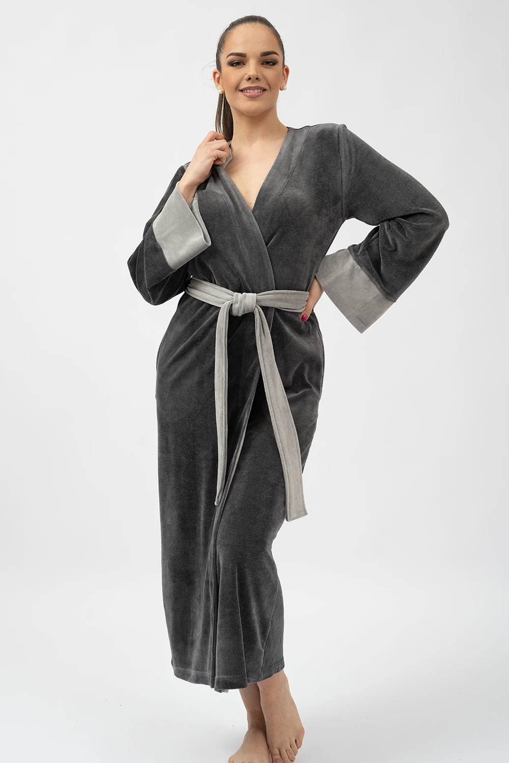 Belmanetti Extra Long Japanese Style Bamboo Kimono in Dark Grey - Premium quality fabrics