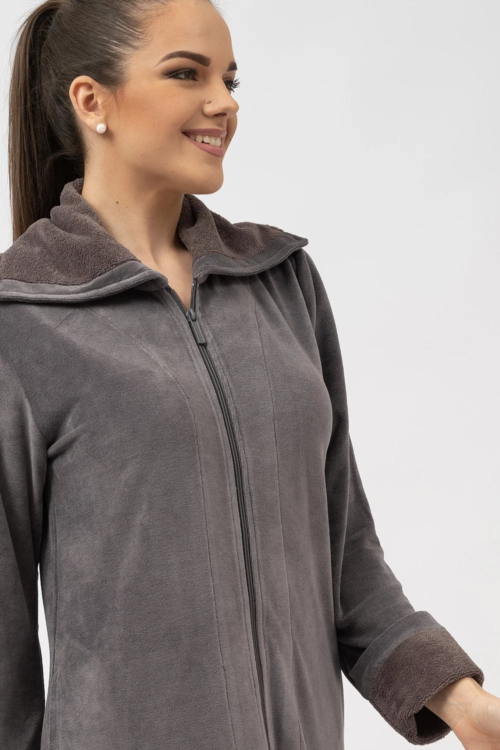 Belmanetti Extra Long Full Zip Bamboo Velour in Volcanic Grey - Perfect for slow mornings
