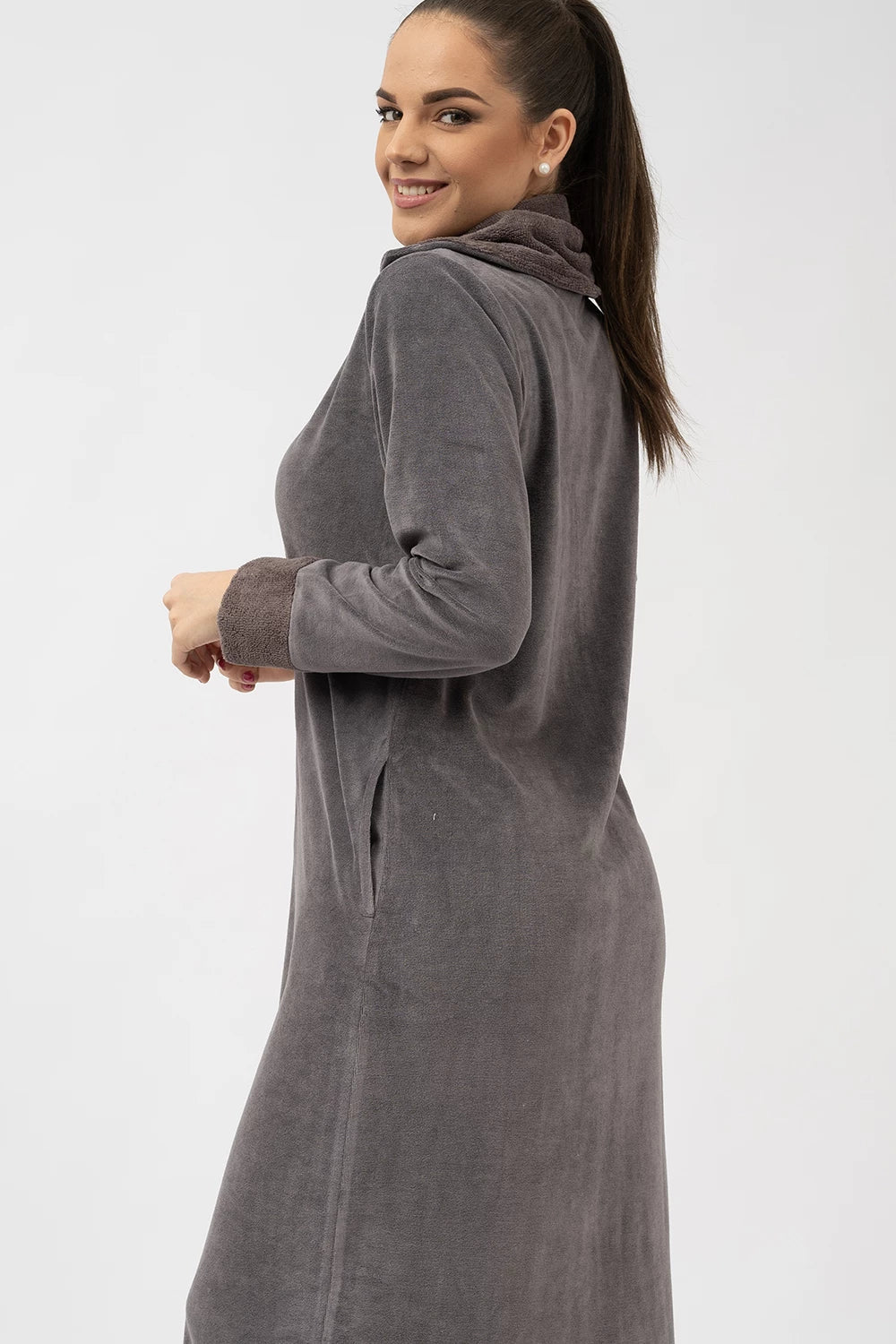 Belmanetti Extra Long Full Zip Bamboo Velour in Violet - Sustainable fabric