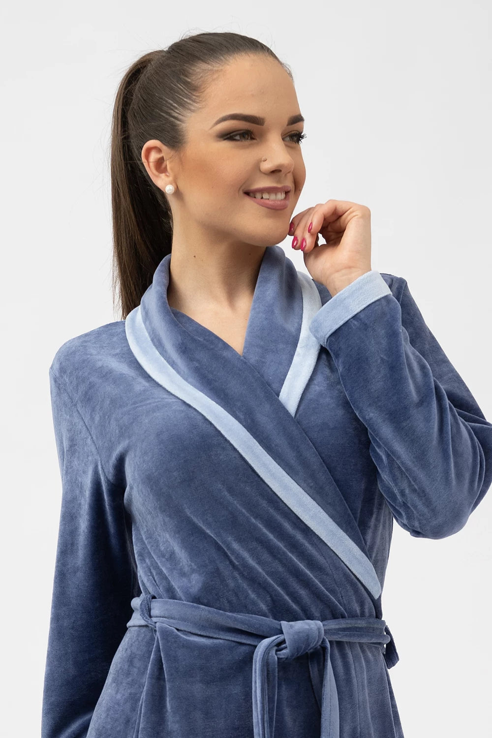 Belmanetti Luxury Shawl Collar Bamboo Robe With in Mid Blue - Free delivery available