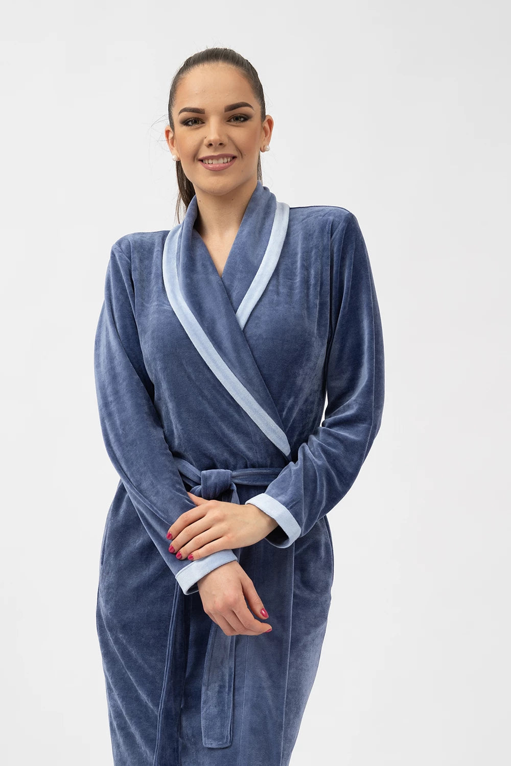 Belmanetti Luxury Shawl Collar Bamboo Robe With in Mid Blue - Free returns