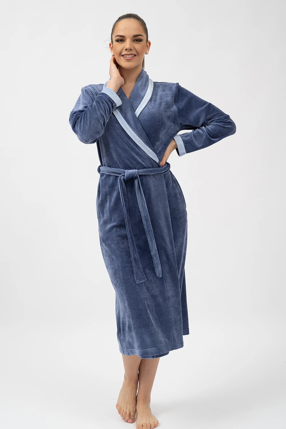 Belmanetti Luxury Shawl Collar Bamboo Robe With in Mid Blue - Gift-ready packaging