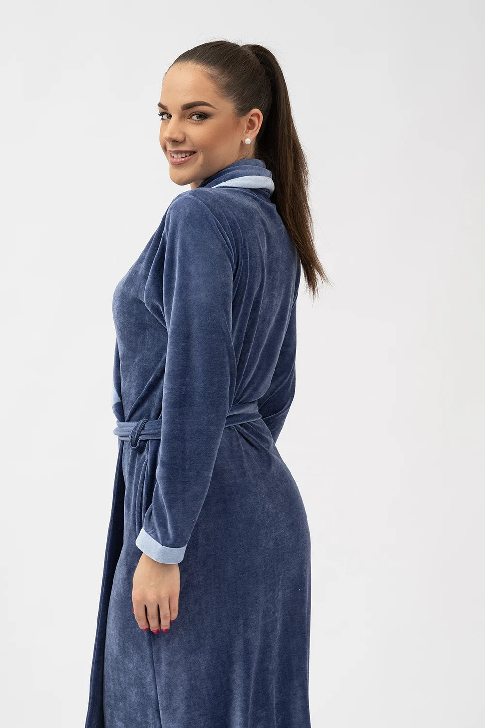 Belmanetti Luxury Shawl Collar Bamboo Robe With in Mid Blue - Fast EU shipping