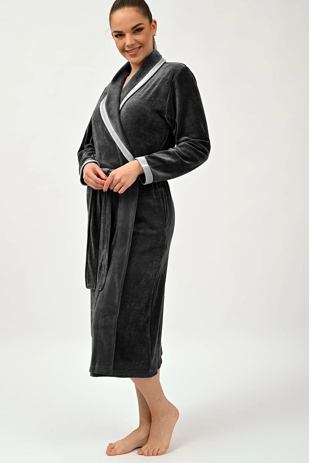 Belmanetti Luxury Shawl Collar Bamboo Robe With in Orchid - European craftsmanship