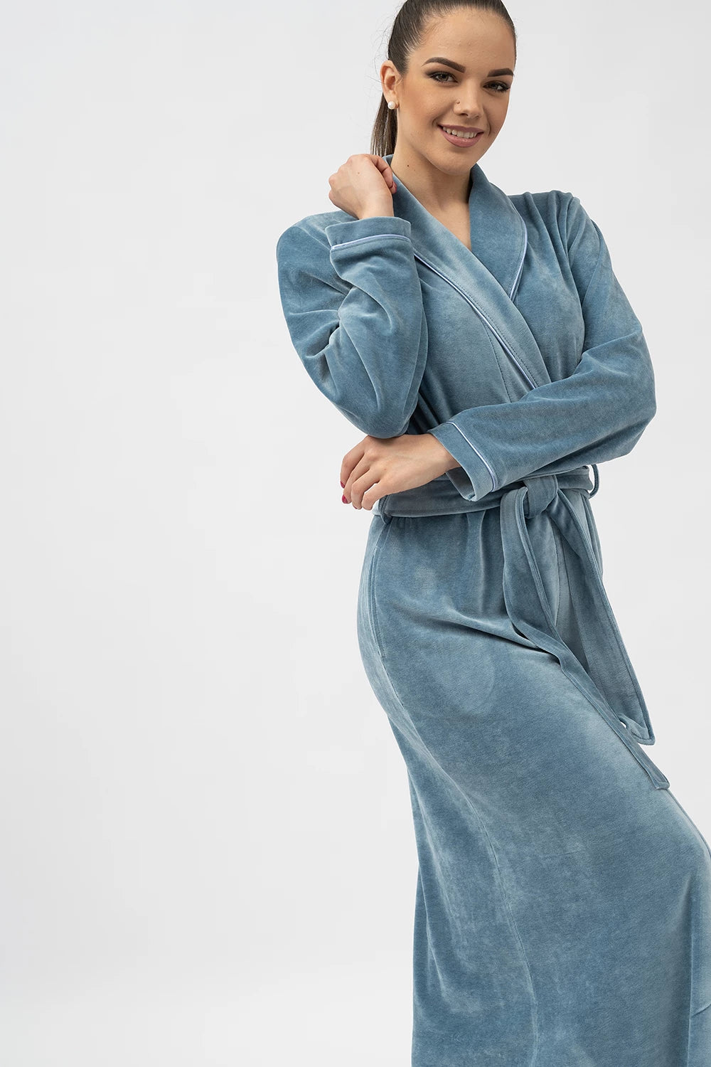 Belmanetti Extra Long Luxurious Modal Velour Bathrobe in Cranberry - Made in Europe