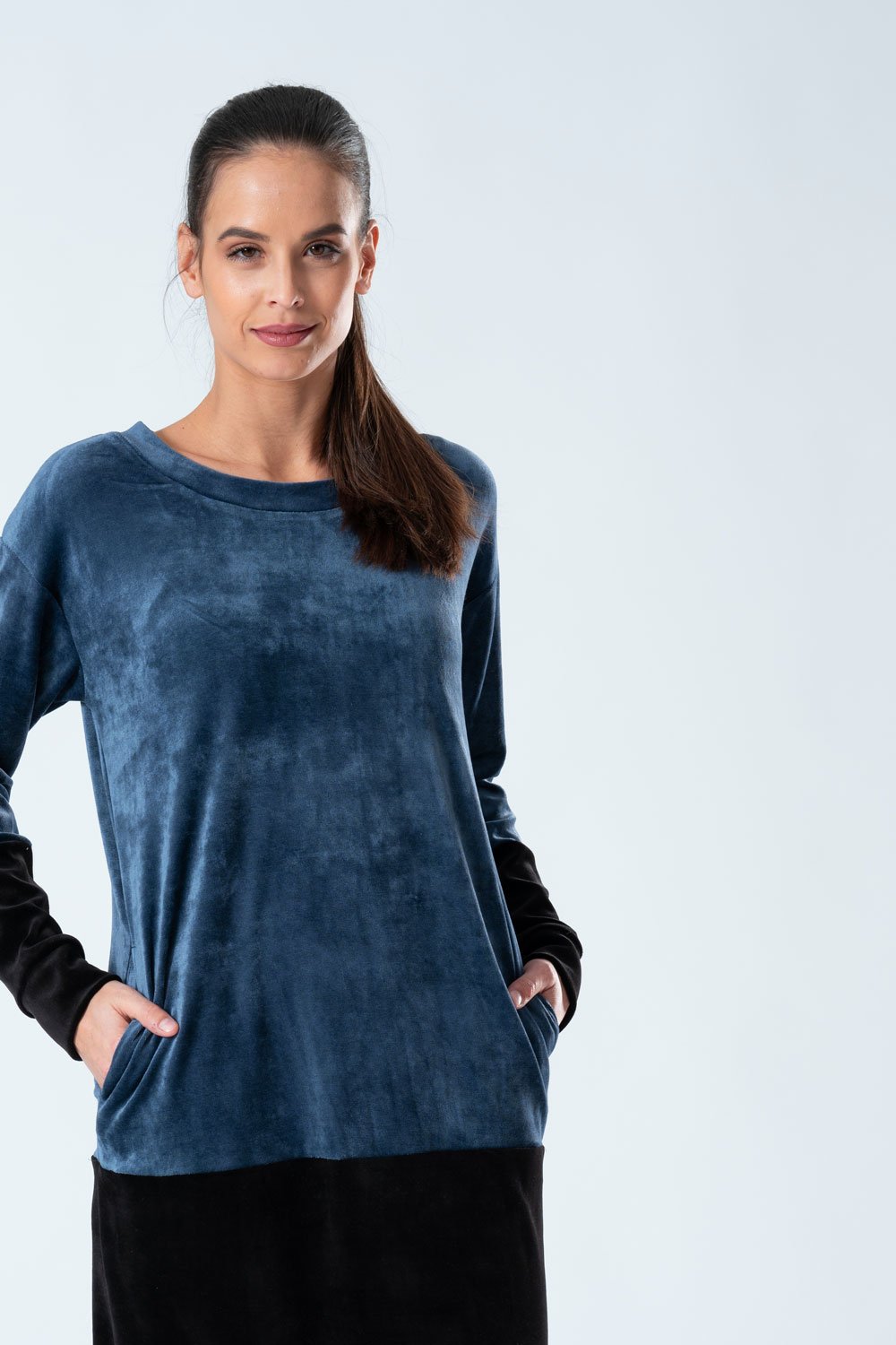 Belmanetti Stylish Color Block Modal Plush Homedress in Indigo - European craftsmanship