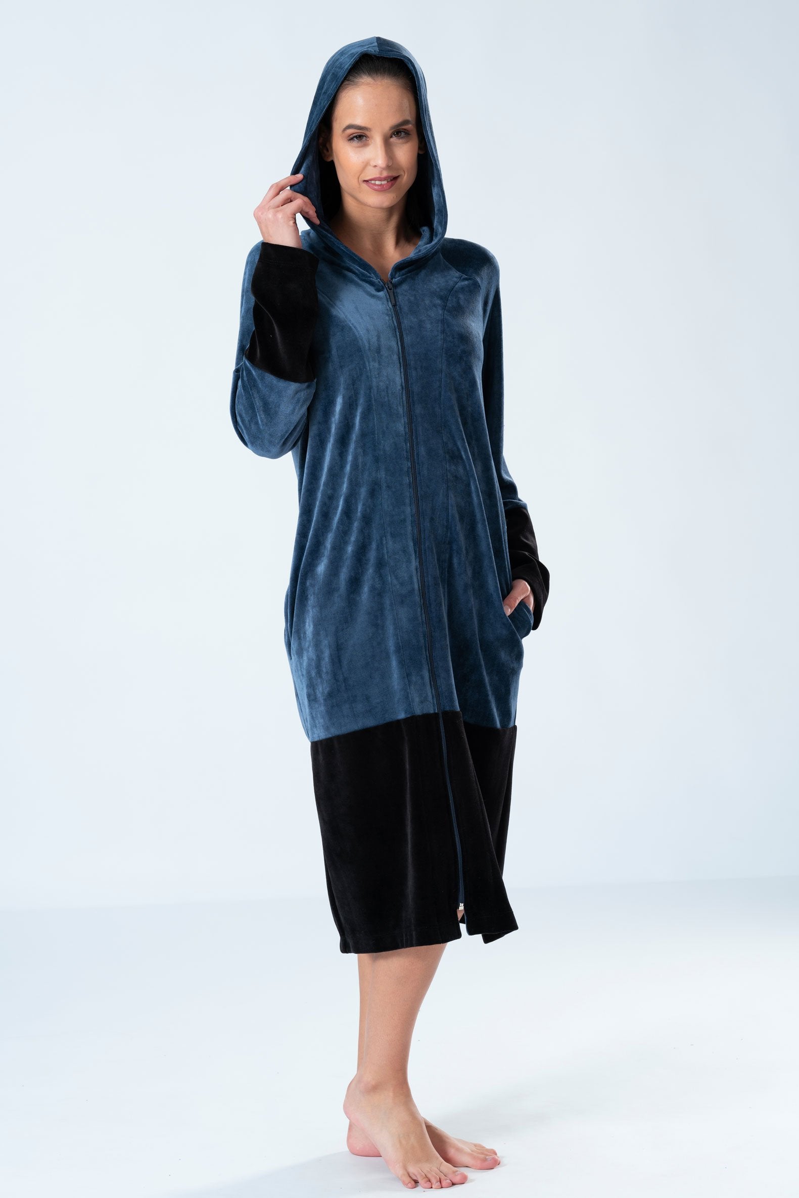 Belmanetti Modal Blend Color Block Full Zip in Indigo - Made in Europe