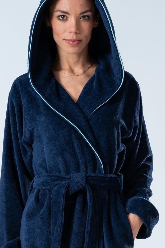 Belmanetti Luxe Hooded Bamboo Blend Robe in Dark Blue - Eco-friendly materials