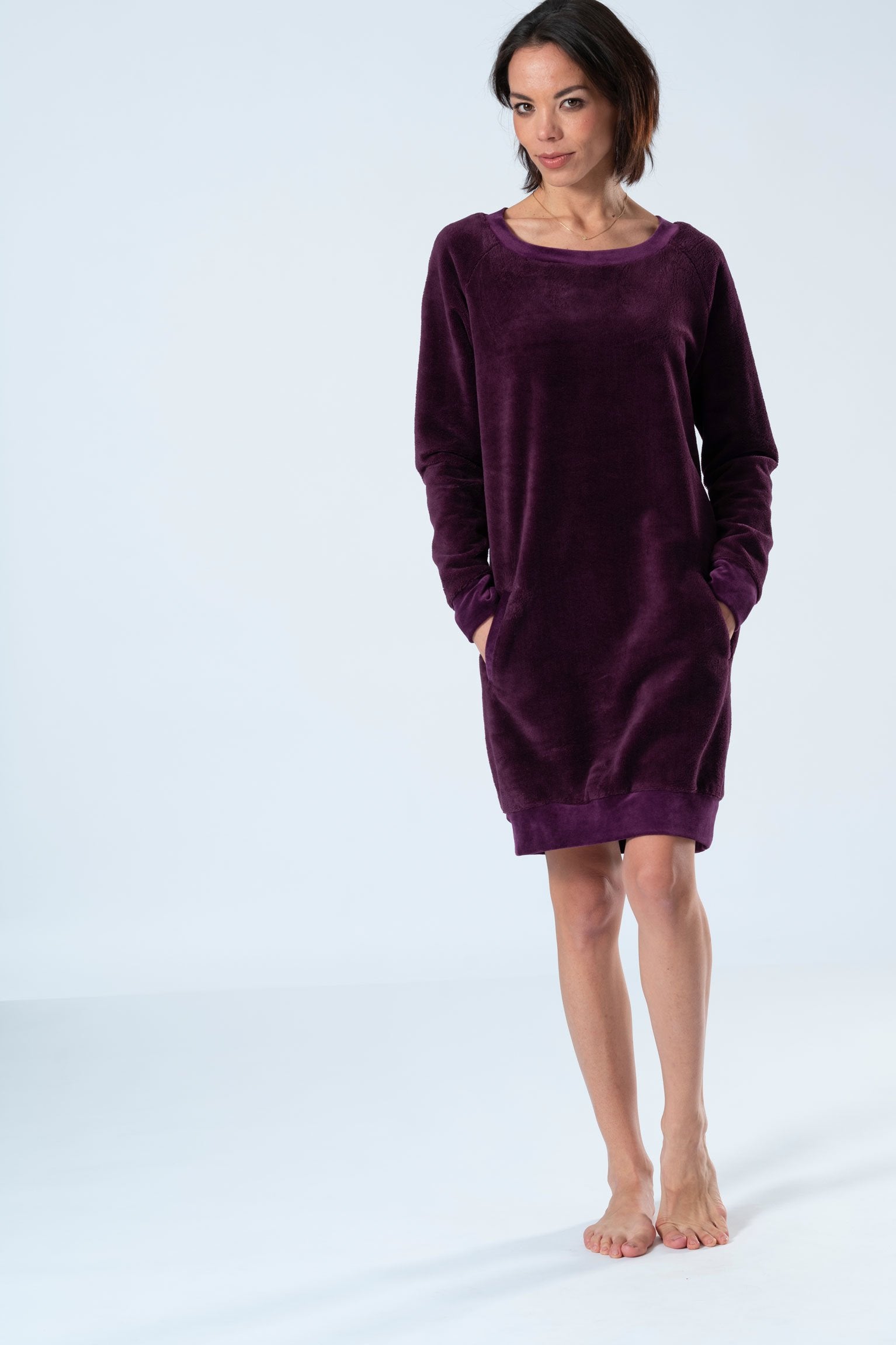 Belmanetti Womens Bamboo Warming Home Dress in Dark Magenta - Fast EU shipping