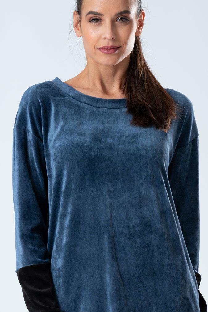 Belmanetti Stylish Color Block Modal Plush Homedress in Indigo - Premium quality fabrics