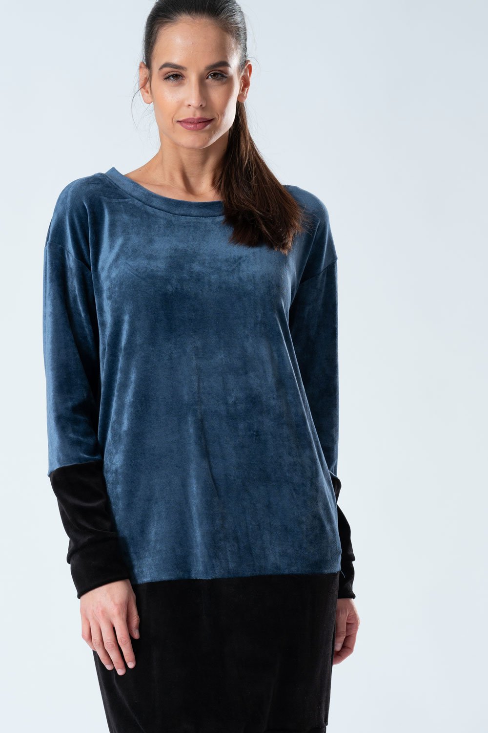 Belmanetti Stylish Color Block Modal Plush Homedress in Indigo - Everyday spa comfort