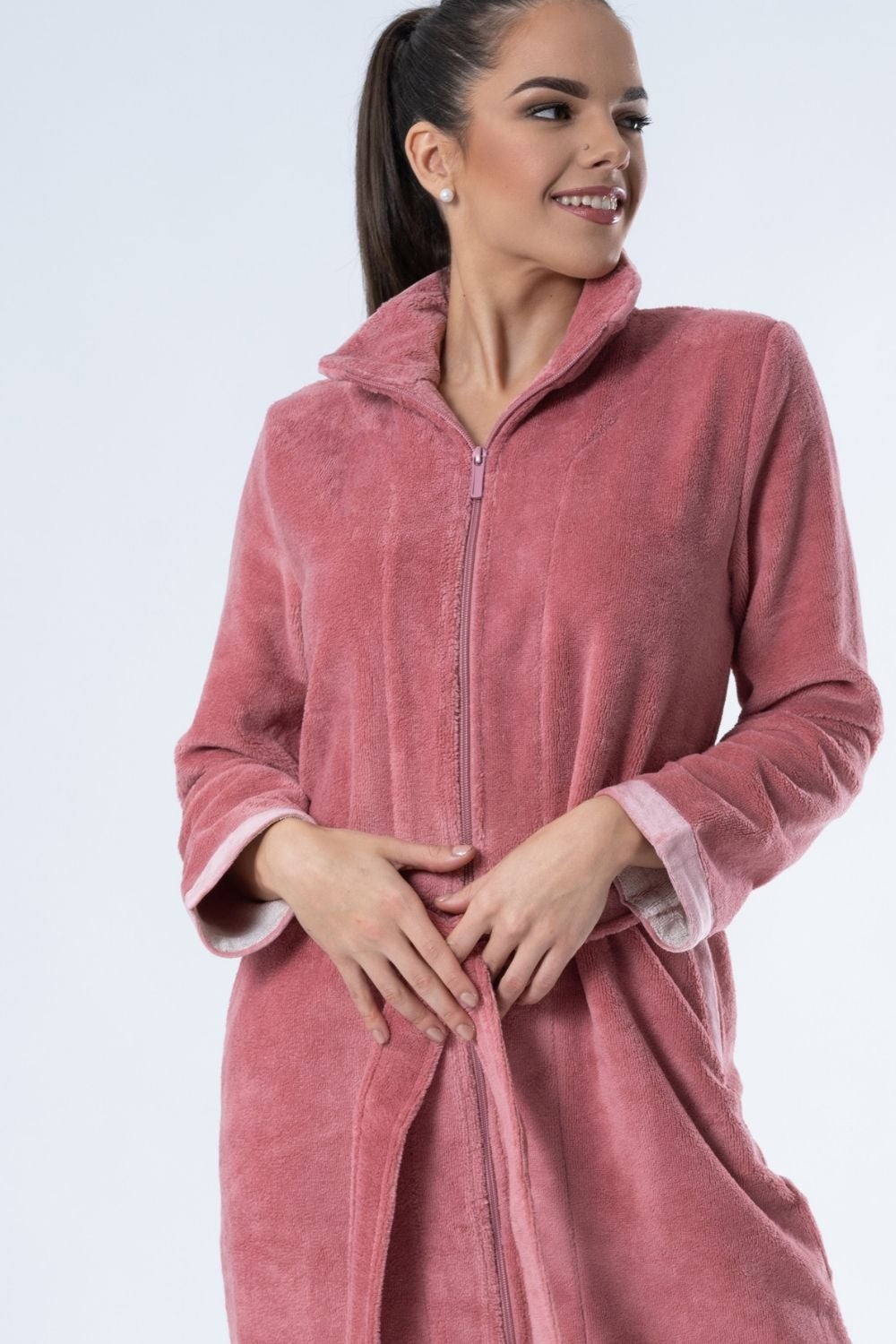 Belmanetti Bamboo Cotton Blend Full Zip Bathrobe in Rose - Sustainable fabric
