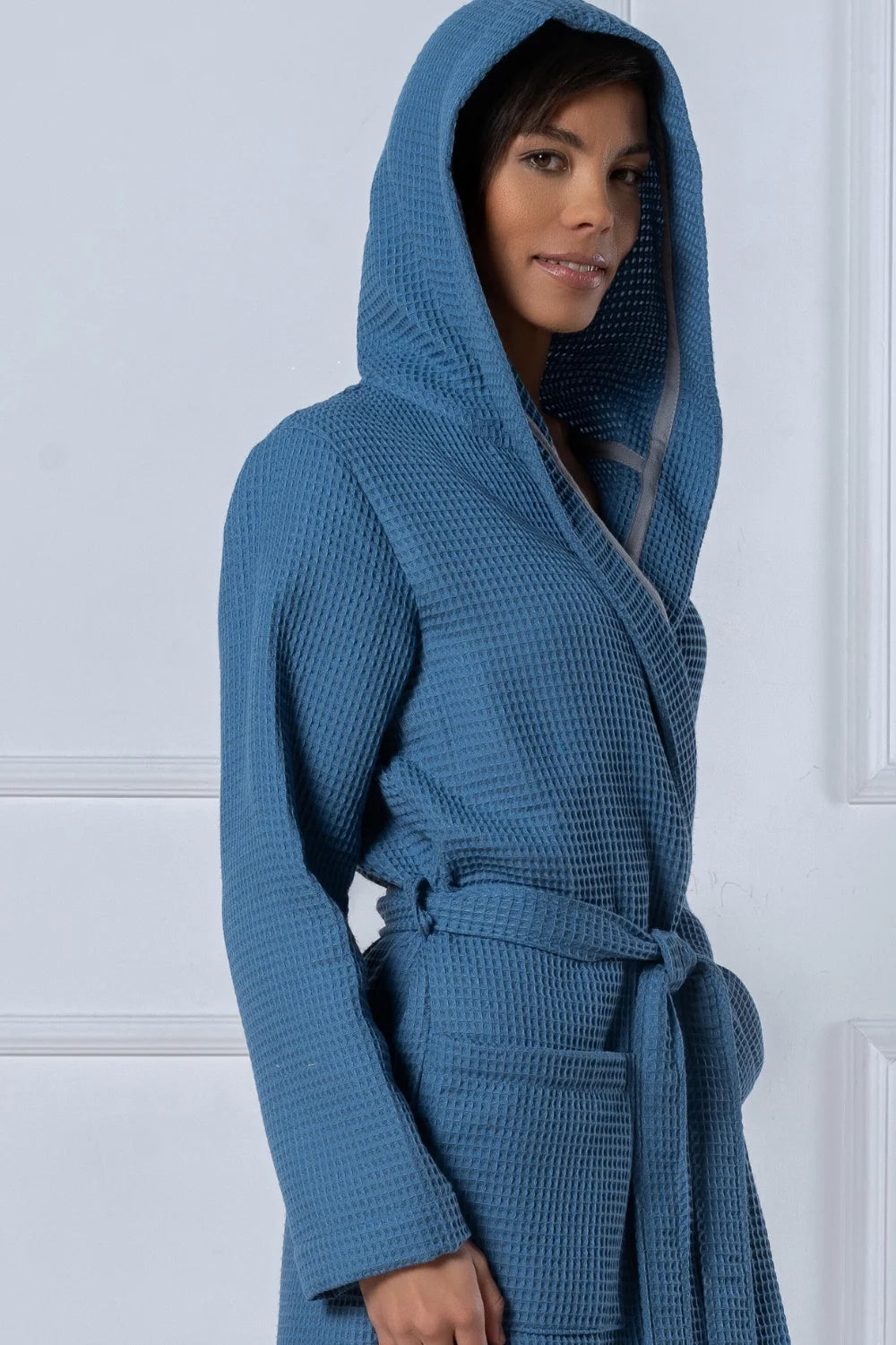 Belmanetti Waffle Bamboo Blend Hooded Robe in beige - Free delivery available